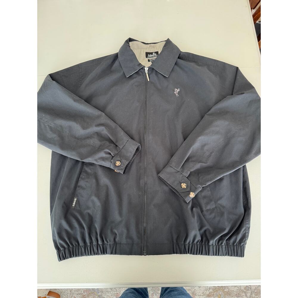 Vintage Ashworth Men's XL Golf Jacket Full Zip Water Wind Resistant Black